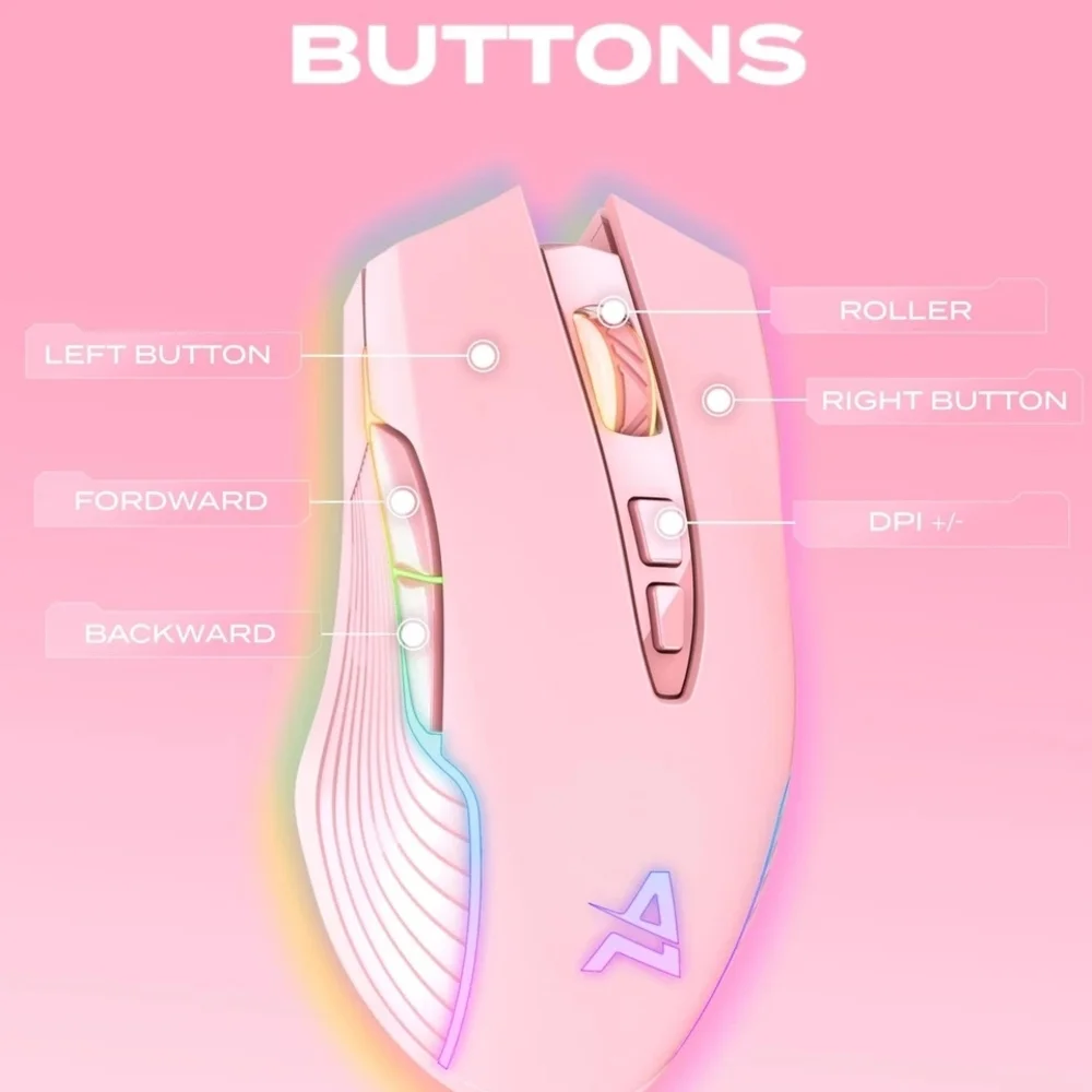AIMZONE Wireless Gaming Mouse-AZ603- (Pink With LED Lights)